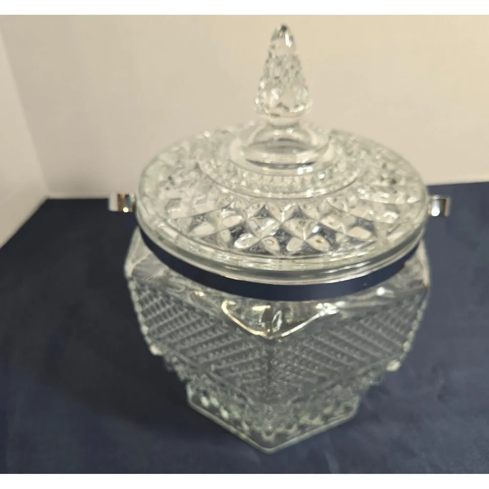 Vintage Anchor Hocking Wexford Pressed Glass Covered Ice Bucket w/Handle